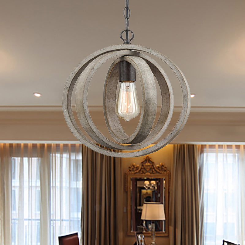 1 Light Orb colgante colgante Light Farmhouse de madera gris lámpara de luz para comedor para comedor