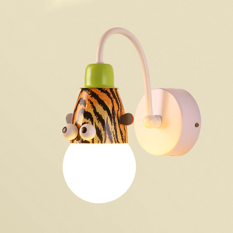 Kids Style Animal Sconce Lamp Metallic 1 Bulb Childrens Bedroom Wall Mount Lighting in White