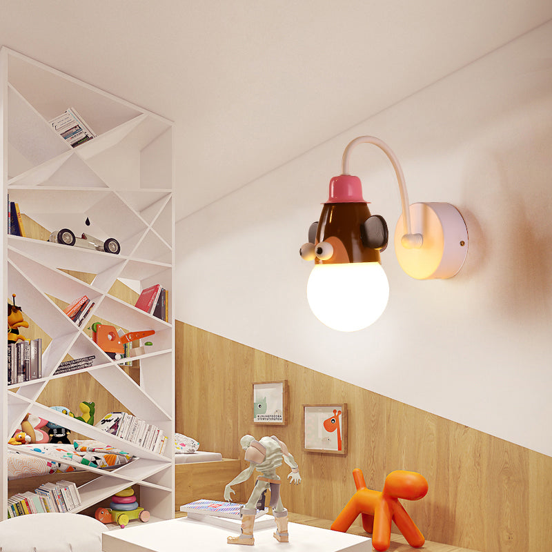 Kids Style Animal Sconce Lamp Metallic 1 Bulb Childrens Bedroom Wall Mount Lighting in White