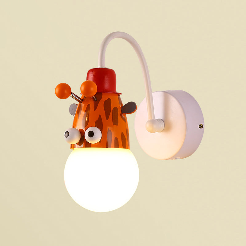 Kids Style Animal Sconce Lamp Metallic 1 Bulb Childrens Bedroom Wall Mount Lighting in White