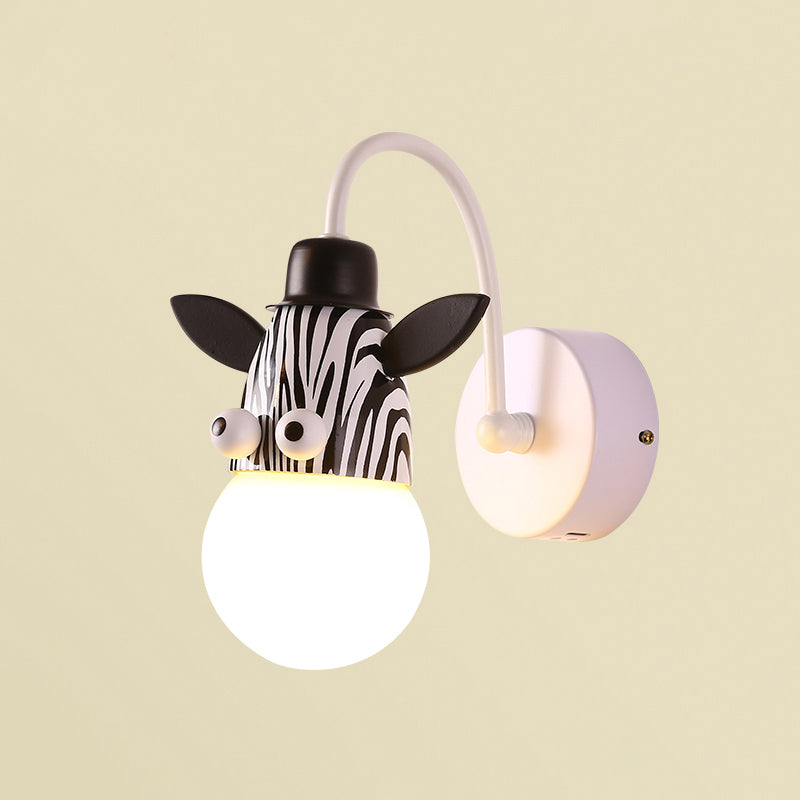 Kids Style Animal Sconce Lamp Metallic 1 Bulb Childrens Bedroom Wall Mount Lighting in White