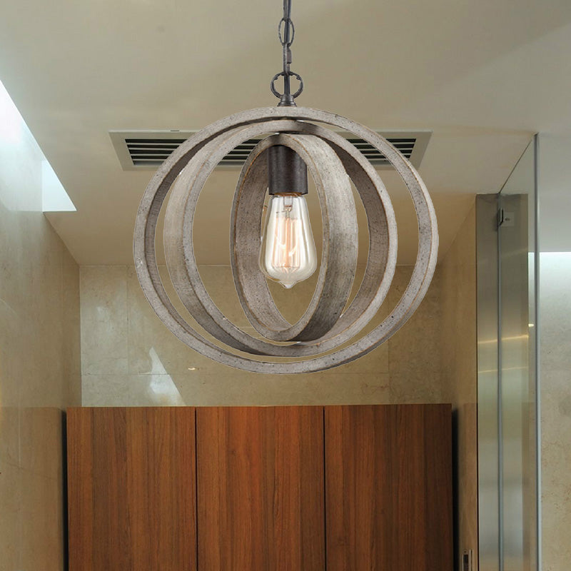 1 Light Orb colgante colgante Light Farmhouse de madera gris lámpara de luz para comedor para comedor