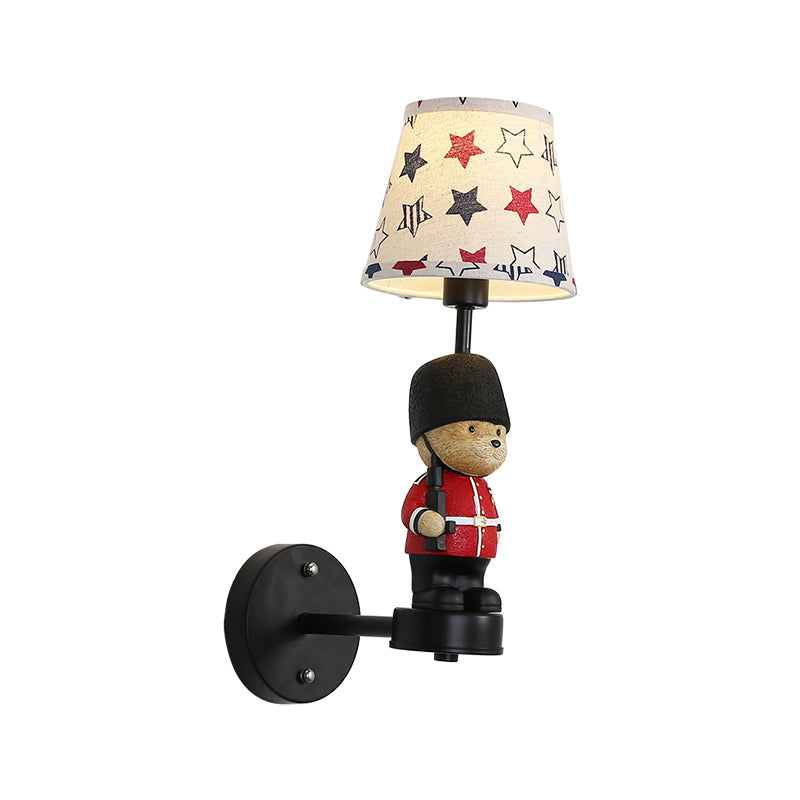 Empire Shade Wall Sconce Kids Style Fabric Single Black Wall Mount Light with Trooper Deco
