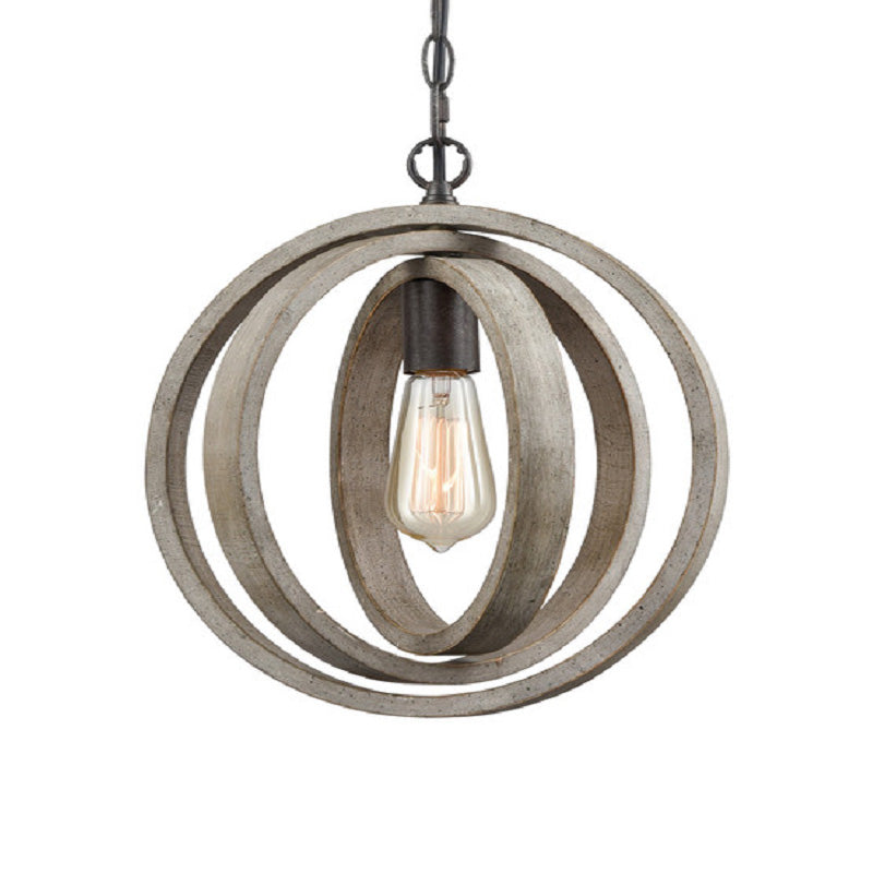 1 Light Orb Hanging Pendant Light Farmhouse Gray Wood Pendant Light Fixture for Dining Room