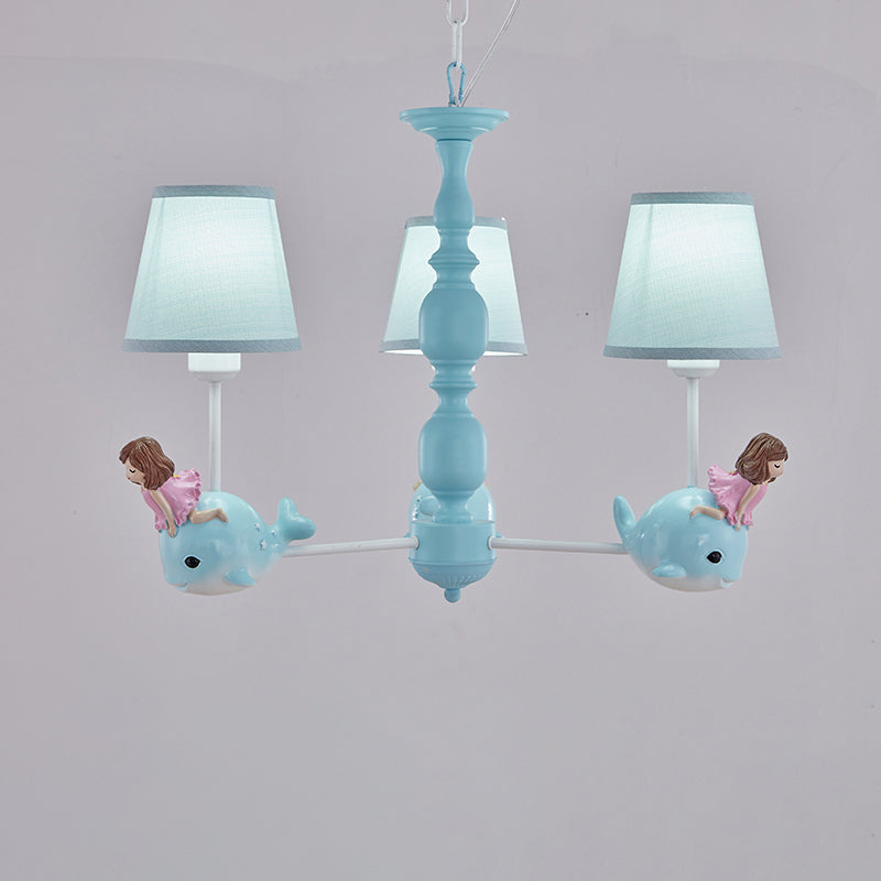 Empire Shade Girls Bedroom Chandelier Fabric Kids Style Hanging Light avec décor de baleine