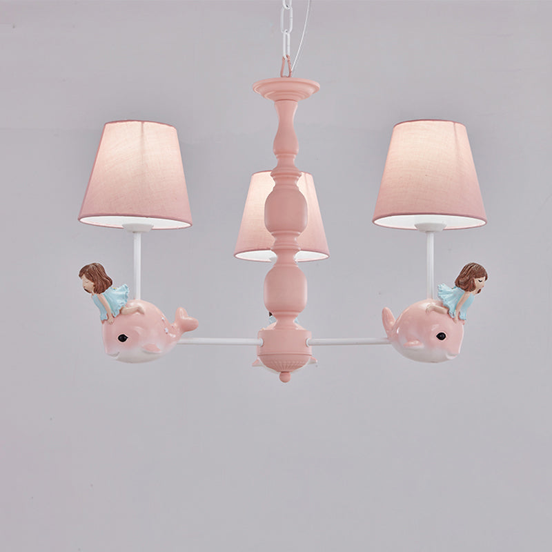 Empire Shade Girls Bedroom Chandelier Fabric Kids Style Hanging Light avec décor de baleine