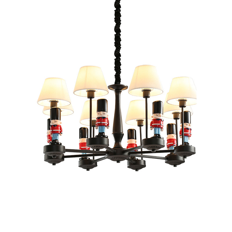 Conical Hanging Lamp Kids Gathered Fabric Bedroom Chandelier Light with British Soldier Deco in Black