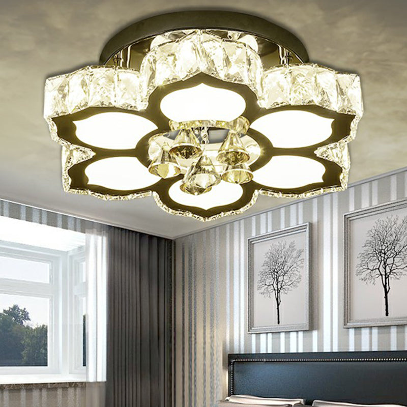 Cut Crystal Floweret Flush Mount Lamp Contemporary LED Semi Flush Ceiling Light for Bedroom