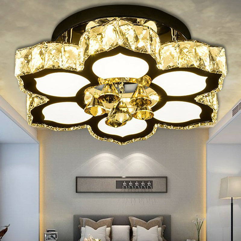 Cut Crystal Floweret Flush Mount Lamp Contemporary LED Semi Flush Ceiling Light for Bedroom