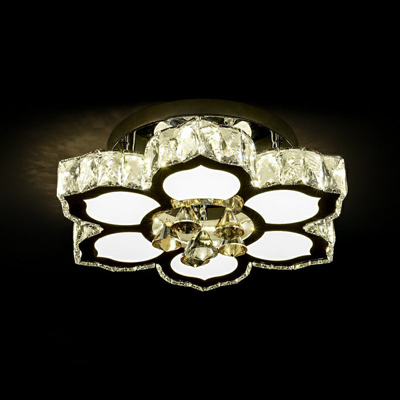 Cut Crystal Floweret Flush Mount Lamp Contemporary LED Semi Flush Ceiling Light for Bedroom