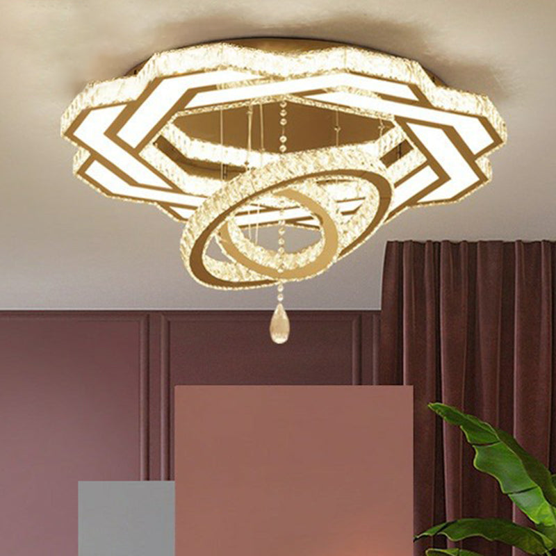 Minimalistische cirkelvormige LED spoeling Licht helder kristal woonkamer semi -spoelbevestiging plafond armatuur