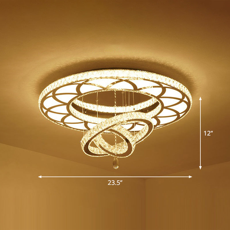Minimalistische cirkelvormige LED spoeling Licht helder kristal woonkamer semi -spoelbevestiging plafond armatuur