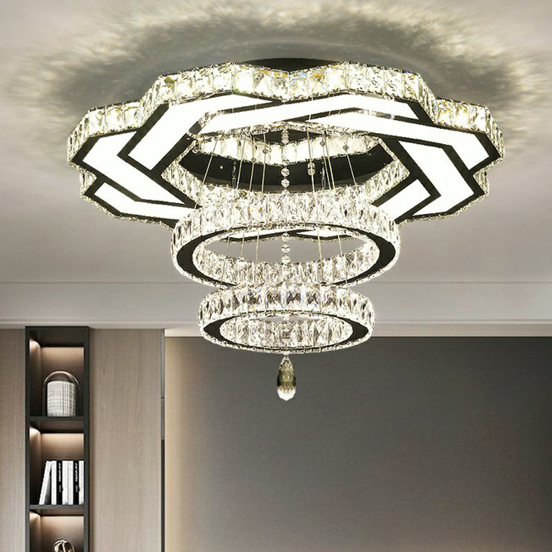 Halo Ring Dining Room Semi Mount Lighting Clear Crystal Minimalist Ceiling Mounted Light
