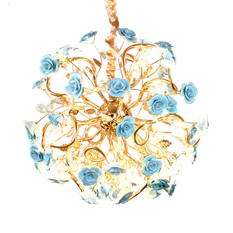 Sputnik Glass Chandelier Light Rustic 18 Lights Dining Room Hanging Lamp Kit in Gold with Flower Design