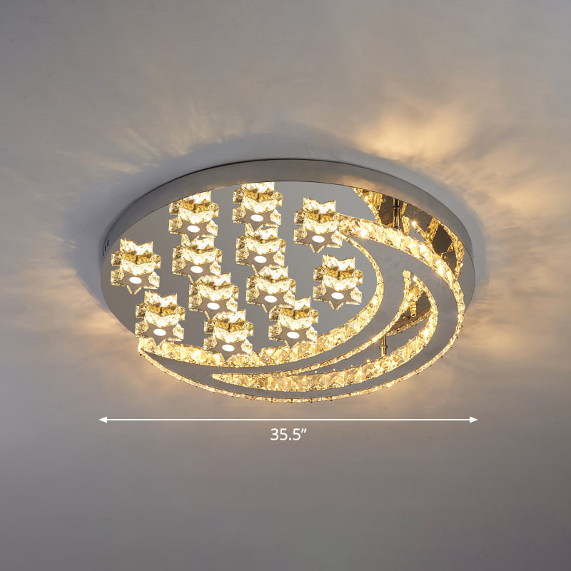 Halbmond und Sternform Flush Lampe moderne klare Kristall Edelstahl Semi -Flush -Deckenleuchte für Schlafzimmer