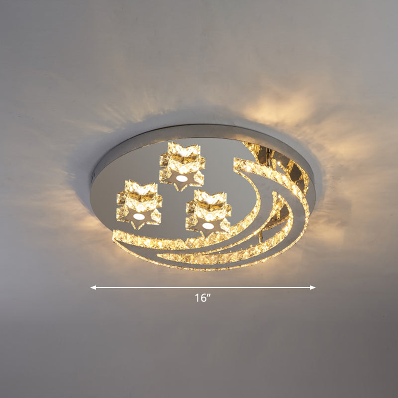 Halbmond und Sternform Flush Lampe moderne klare Kristall Edelstahl Semi -Flush -Deckenleuchte für Schlafzimmer