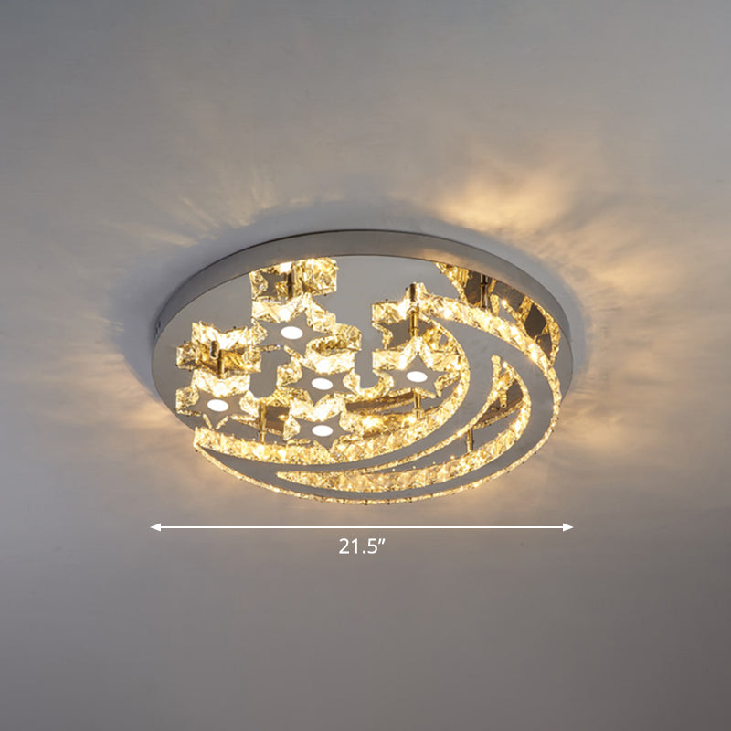 Halbmond und Sternform Flush Lampe moderne klare Kristall Edelstahl Semi -Flush -Deckenleuchte für Schlafzimmer