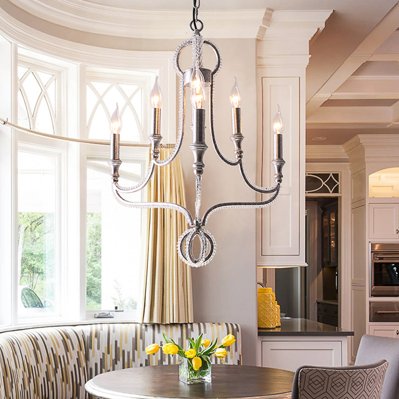 Candle Metal Chandelier Light Fixture Traditional Light 5 Lights Living Room Ceiling Light in Rust with Crystal Accent