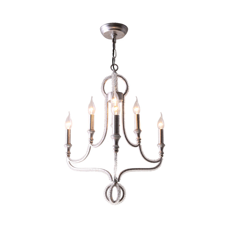 Candle Metal Chandelier Light Fixture Traditional Light 5 Lights Living Room Ceiling Light in Rust with Crystal Accent