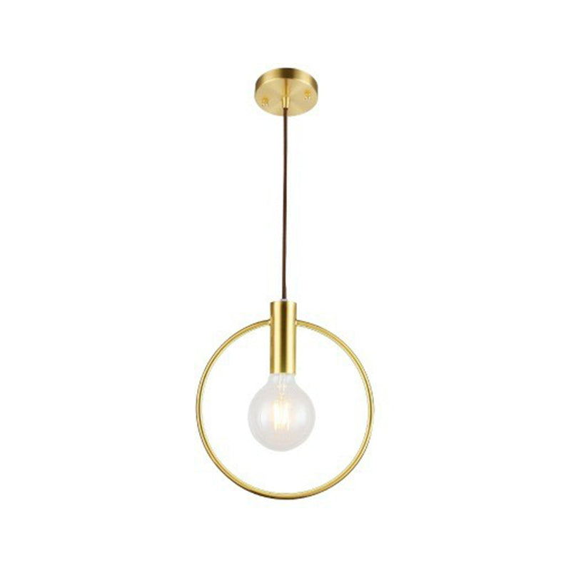 Ring Pendulum Light Minimalist Metal Single Bulb Brass Finish Hanging Light Fixture