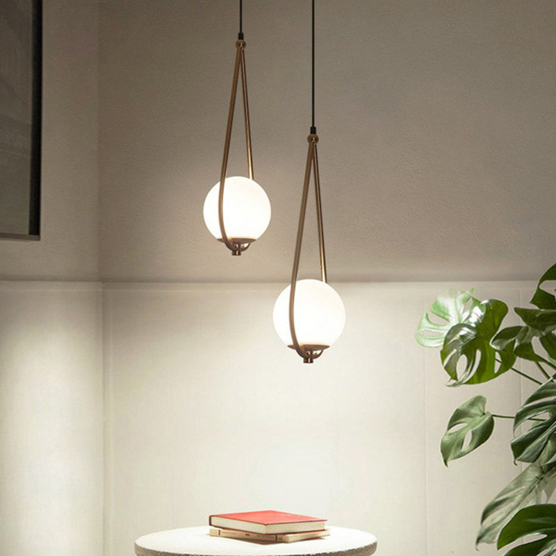 Metal Teardrop Hanging Ceiling Light Minimalism 1 Bulb Brass Finish Drop Pendant with Ball Cream Glass Shade