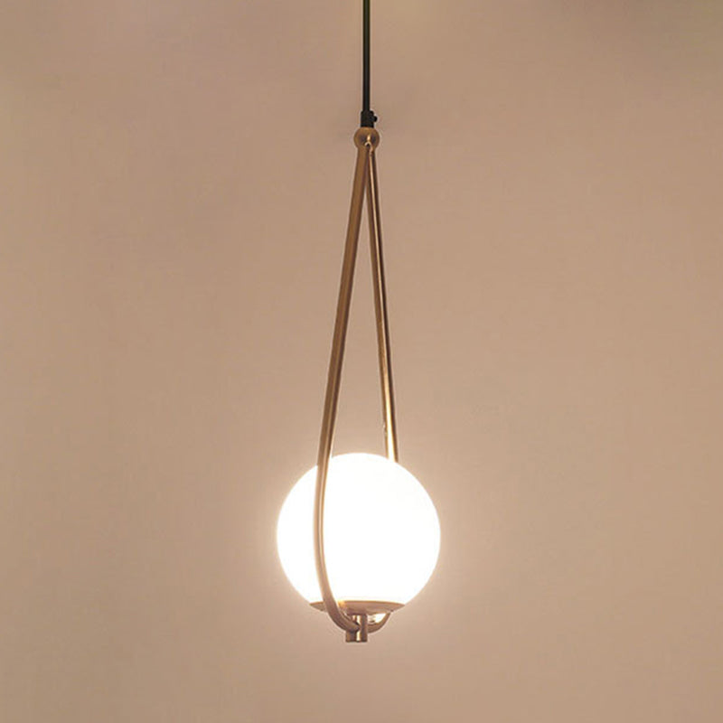Metal Teardrop Hanging Ceiling Light Minimalism 1 Bulb Brass Finish Drop Pendant with Ball Cream Glass Shade