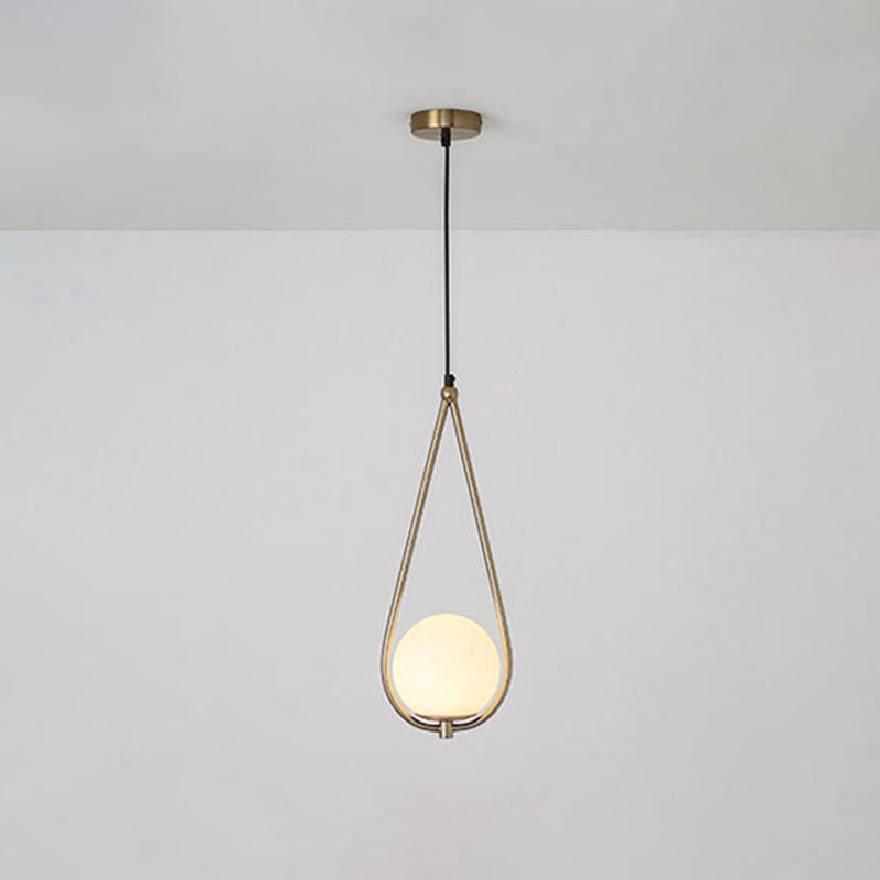 Metal Teardrop Hanging Ceiling Light Minimalism 1 Bulb Brass Finish Drop Pendant with Ball Cream Glass Shade