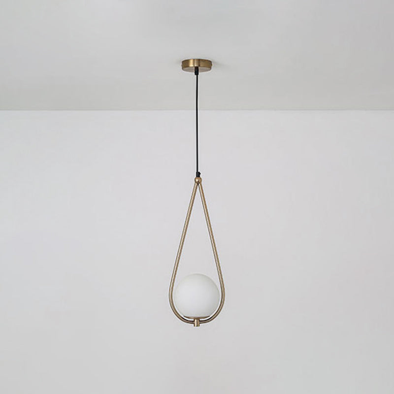 Metal Teardrop Hanging Ceiling Light Minimalism 1 Bulb Brass Finish Drop Pendant with Ball Cream Glass Shade