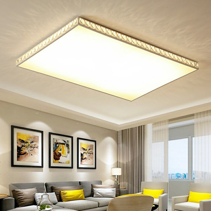 Plafonnier encastré géométrique blanc Lampe encastrée LED en acrylique minimaliste avec bord en cristal