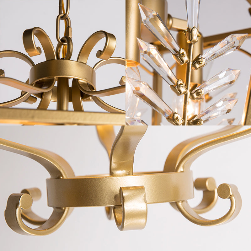 Gold Lantern Chandelier Light Traditional Metal 3 Lights Dining Room Hanging Ceiling Light with Crystal Accent