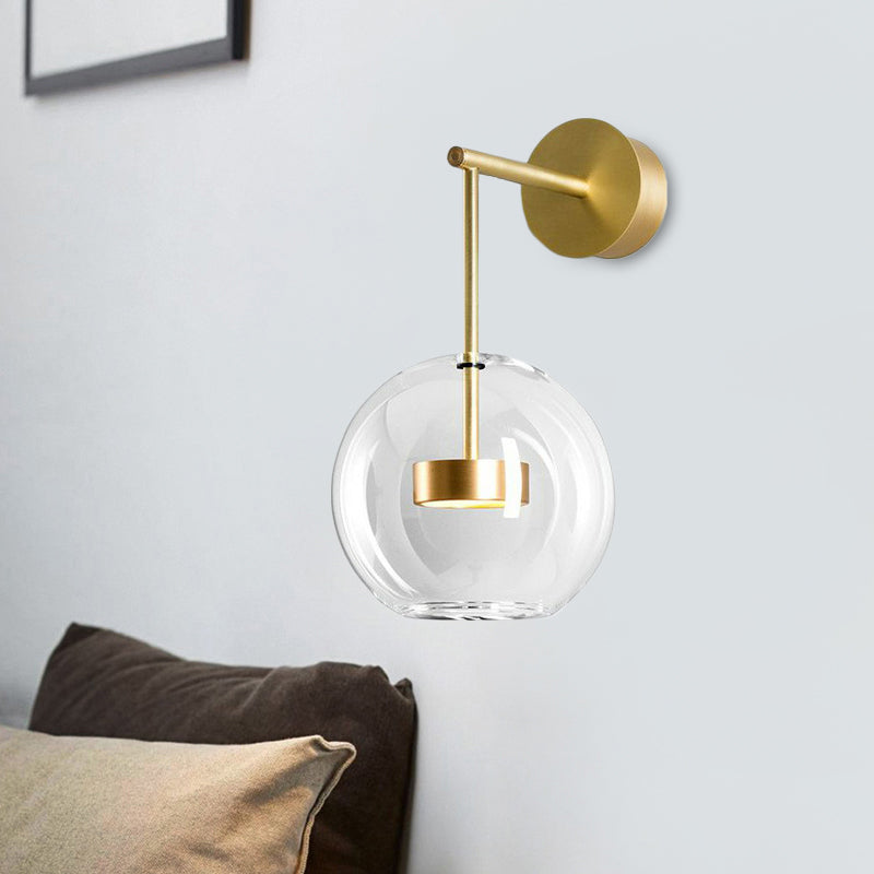 Lampe murale du tambour en laiton simplicité de la lampe à LED en métal Lumière avec une teinte en verre transparent globe