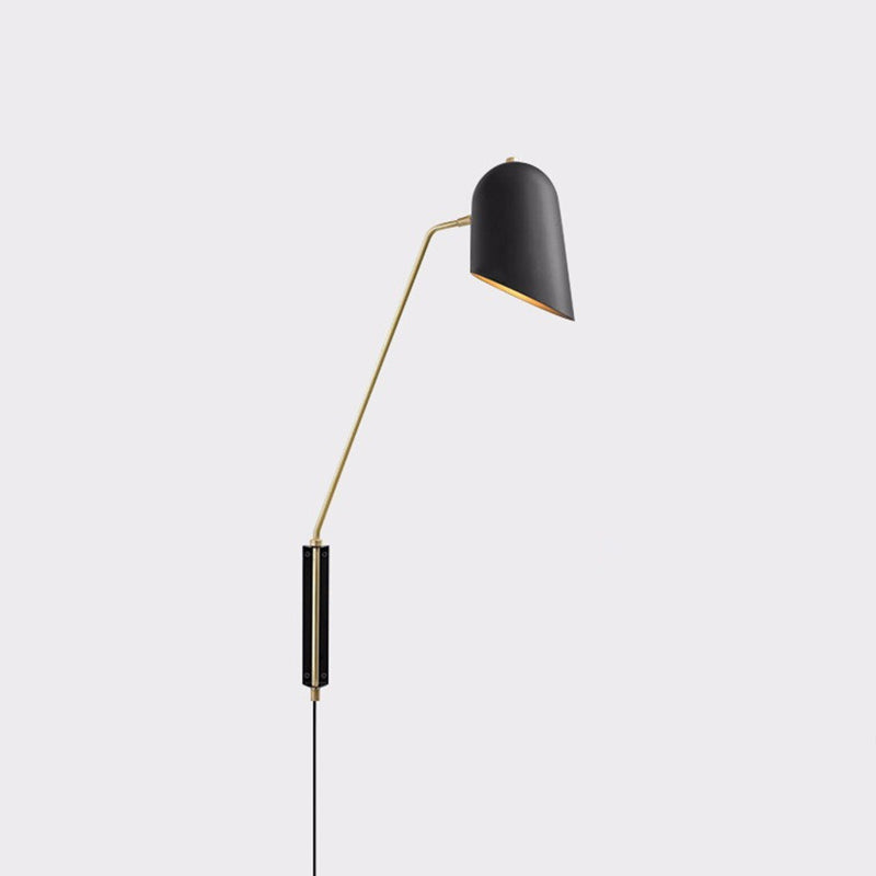 Single Bedside Wall Mounted Reading Light Nordic Black Sconce Light with Angle-Cut Dome Metal Shade