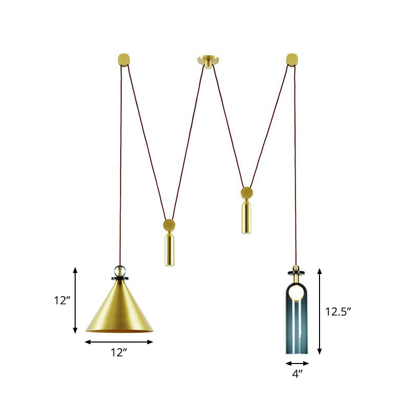 Designer Cone de pendentif de butin de 2 têtes et dôme allongé Lumière suspendue avec de l'ombre en métal