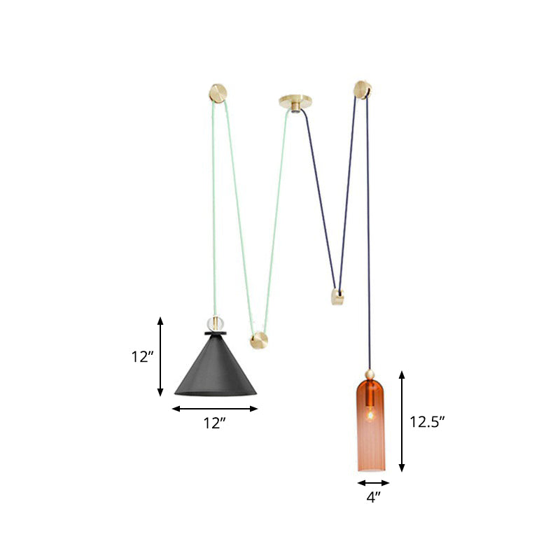 Designer Cone de pendentif de butin de 2 têtes et dôme allongé Lumière suspendue avec de l'ombre en métal