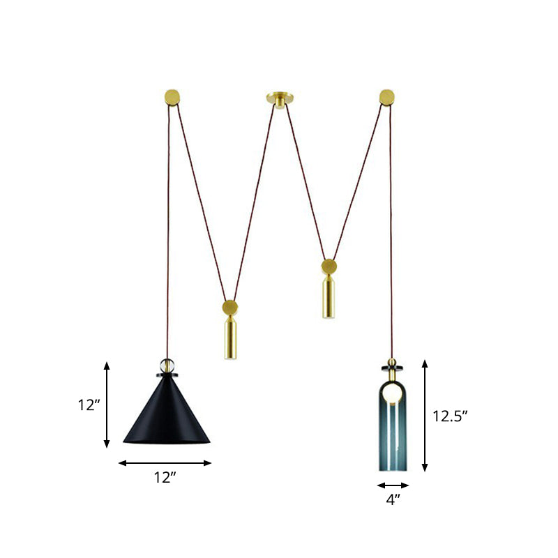 Designer Cone de pendentif de butin de 2 têtes et dôme allongé Lumière suspendue avec de l'ombre en métal