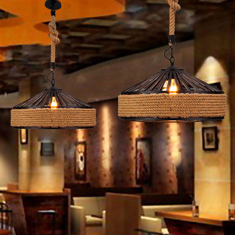 Luce a ciondolo a 1 luci marrone campagna a cordatura a forma di fienile a forma di luce a forma di bistrot per bistrot
