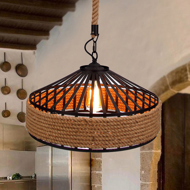Luce a ciondolo a 1 luci marrone campagna a cordatura a forma di fienile a forma di luce a forma di bistrot per bistrot