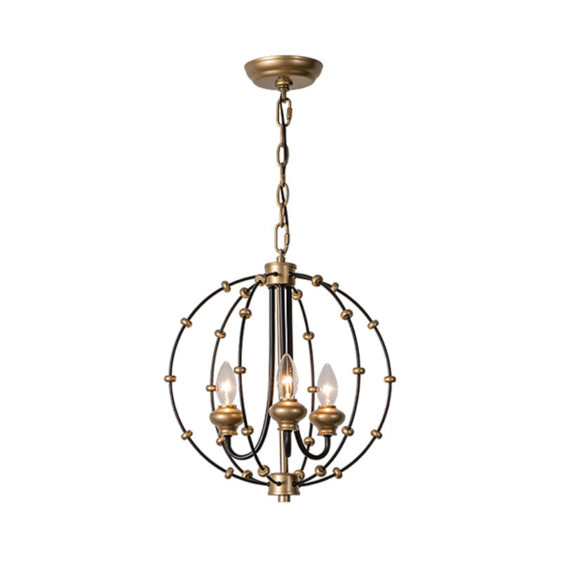 3/5 Bulbs Dining Room Ceiling Lamp Country Black Chandelier Pendant Light with Globe Metal Cage, 15"/19.5" Wide