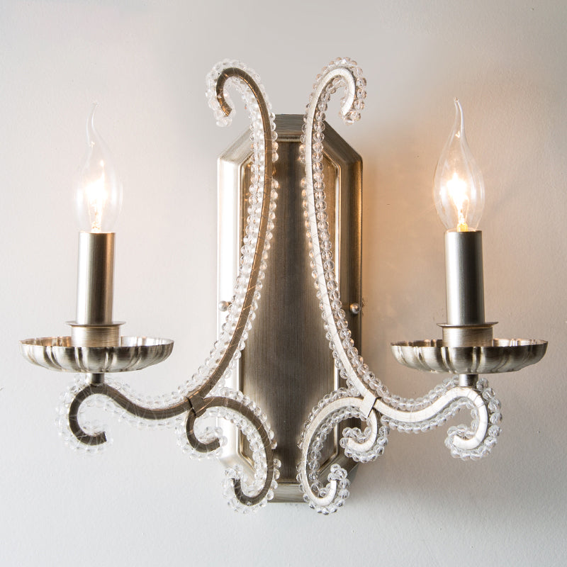 Crystal Beaded Silver Wall Lighting Fixture Candlestick Rustic Wall Mounted Lamp for Corridor