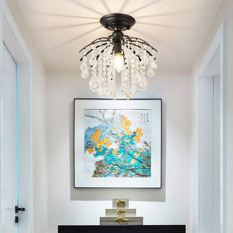 Crystal Tassel Semi Flush Mount Light Country Single Aisle Semi Flush Mount Ceiling Light