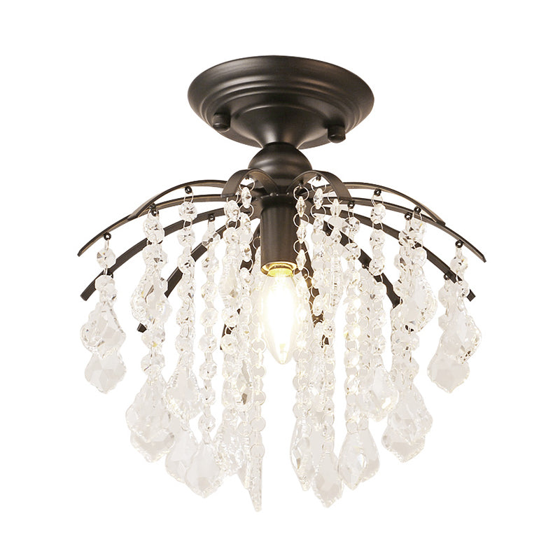 Crystal Tassel Semi Flush Mount Light Country Single Aisle Semi Flush Mount Ceiling Light