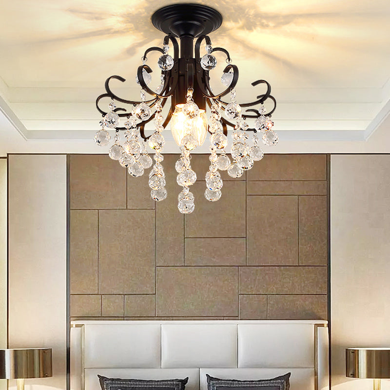 3 Bulbs Ceiling Lighting Vintage Swirl Metal Semi Flush Mounted Light with Crystal Orbs