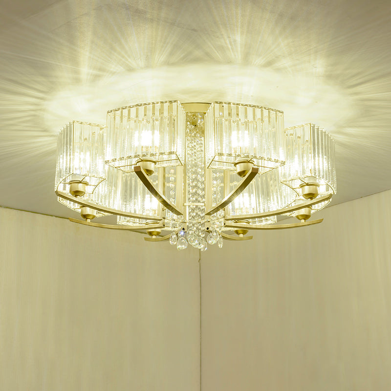Circular Ceiling Mount Light Minimalist Gold Prismatic Crystal Semi Flush Light for Living Room
