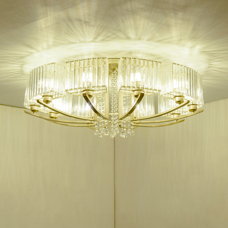 Circular Ceiling Mount Light Minimalist Gold Prismatic Crystal Semi Flush Light for Living Room