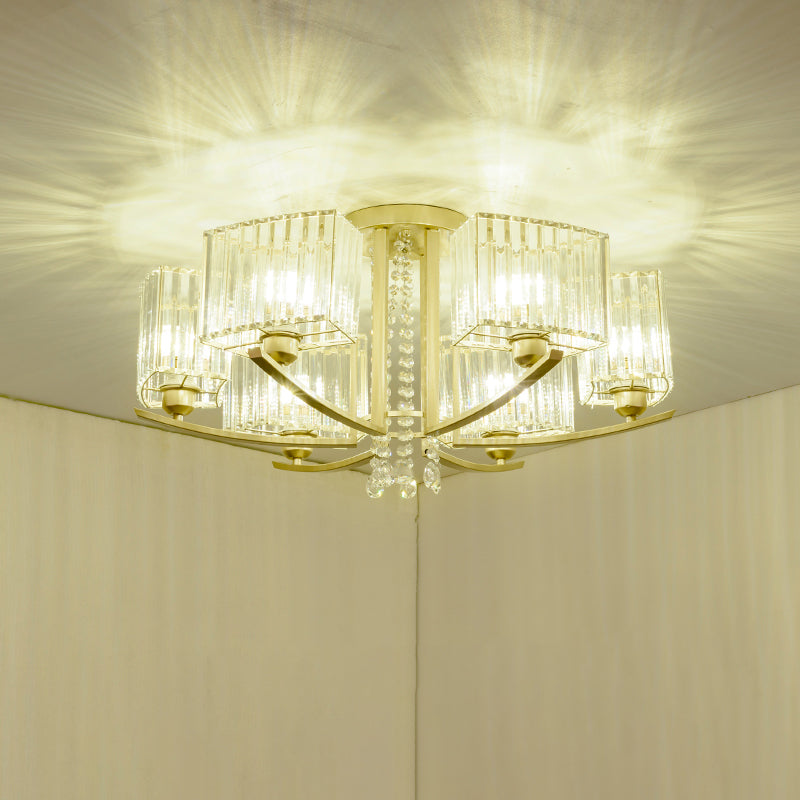 Circular Ceiling Mount Light Minimalist Gold Prismatic Crystal Semi Flush Light for Living Room