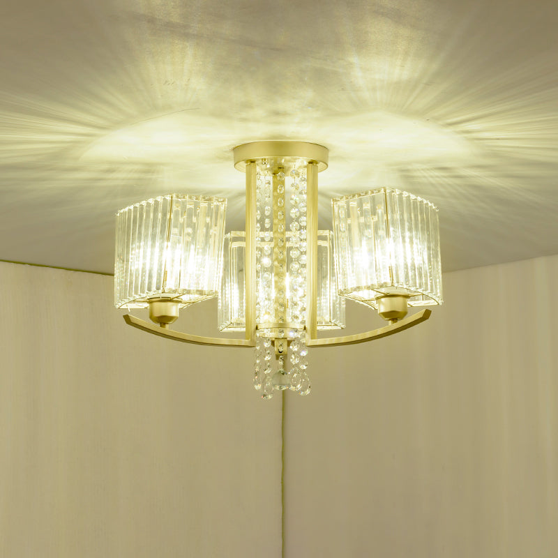 Circular Ceiling Mount Light Minimalist Gold Prismatic Crystal Semi Flush Light for Living Room