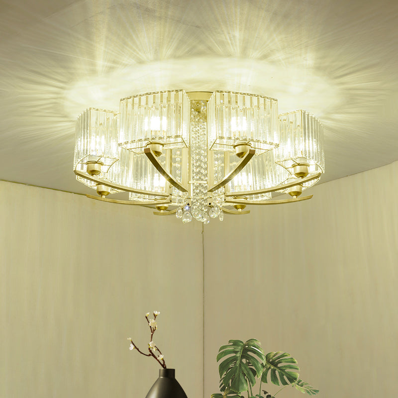 Circular Ceiling Mount Light Minimalist Gold Prismatic Crystal Semi Flush Light for Living Room