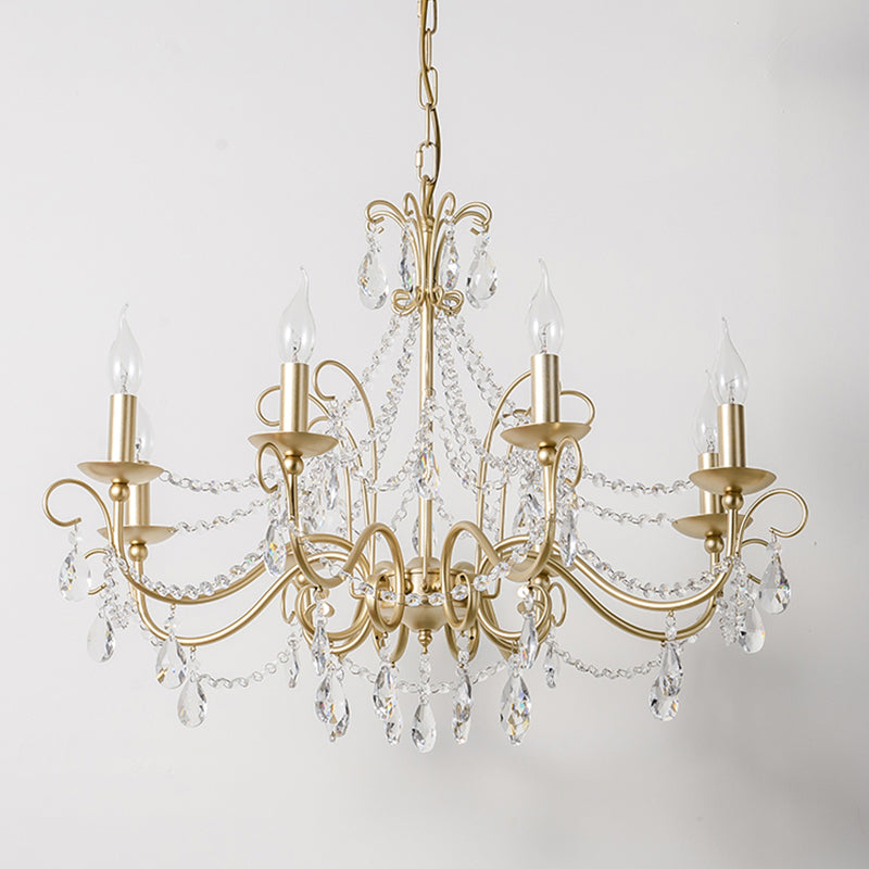 Metal Gold Finish Chandelier Candelabra Victorian Style Hanging Light with Crystal Accents