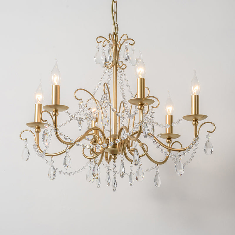 Metal Gold Finish Chandelier Candelabra Victorian Style Hanging Light with Crystal Accents