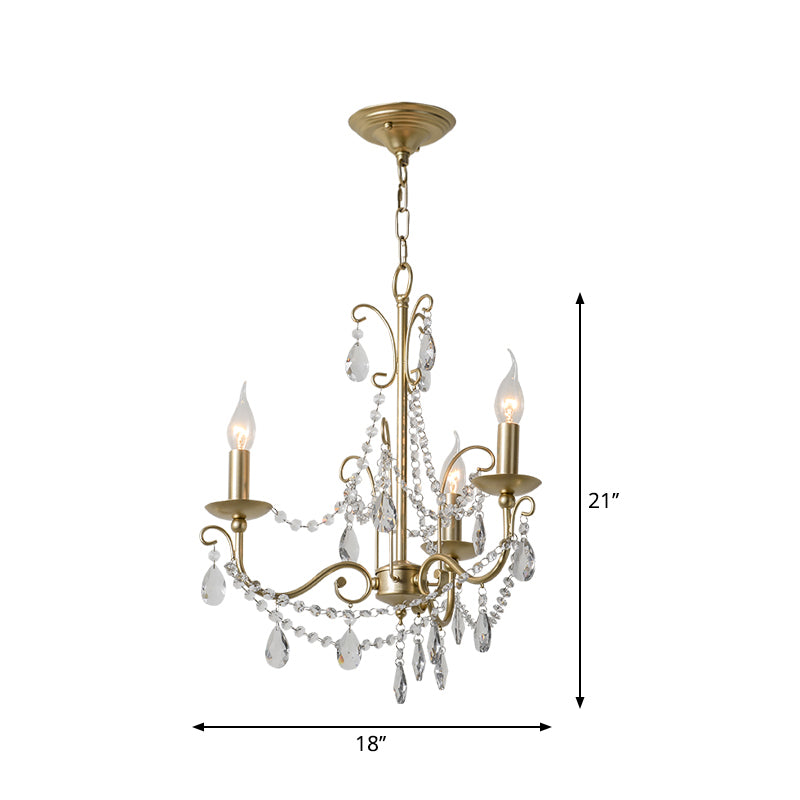 Metal Gold Finish Chandelier Candelabra Victorian Style Hanging Light with Crystal Accents